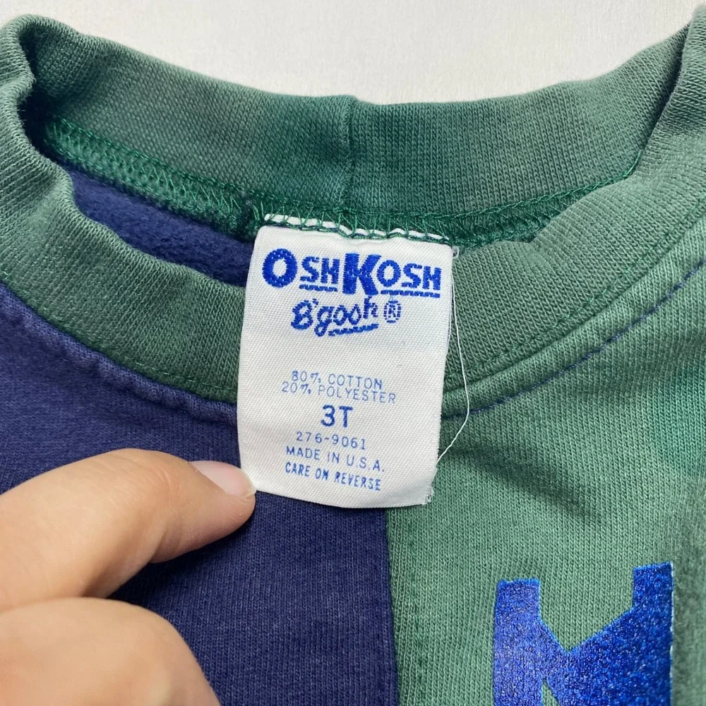 Vintage OshKosh Bgosh Kids 3T Sweatshirt Navy Green Workwear Train Made in USA